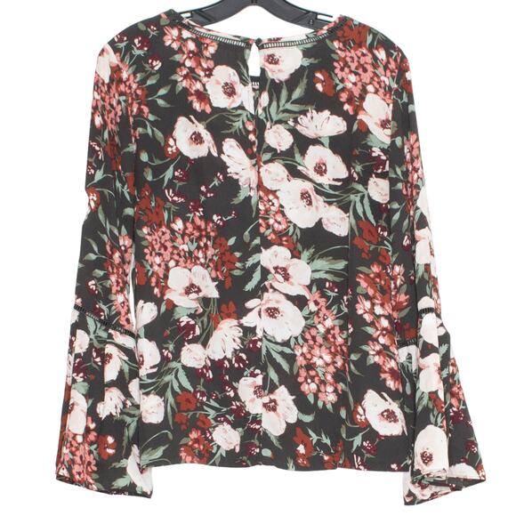 Loft Top Dark Floral Whimsigoth Cottage Boho Fairy Romantic Bell Sleeve Small - Picture 2 of 6